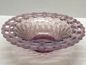 Fenton Opalescent Amethyst Light Purple Basket Weave Open Lace Edge Footed Bowl - Picture 1 of 11