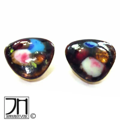 70er Jahre Modeschmuck bunte Emaille Ohrclips Ohrringe Messing enamel ear clips - Bild 1 von 4