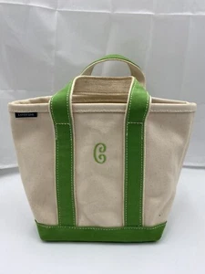 VTG 90s Land’s End Tote Bag Canvas Green Trim Small USA “C” 9.5 X 8 - Picture 1 of 17