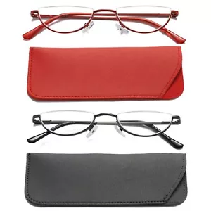 2 Pack Vintage Alloy Half Moon Reading Glasses Women Men Slim Half Frame Lens Re - Picture 1 of 6