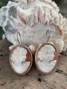 Orecchini Con Cammeo Corniola , Orecchini In Argento 925 , Precchini Fatti Mano - Foto 1 di 3