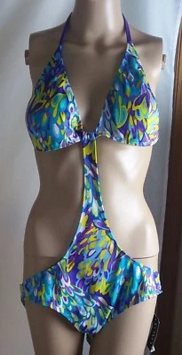 Traje de baño para mujer XOXO de 1 pieza talla XL estilo #SLX007H estampado azul/amarillo nuevo con etiquetas $52,00 Foto 1 de 4