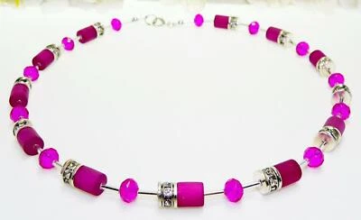 Halskette POLARIS Walzen Pink Glas Cube facettiert  Strass 008a - Bild 1 von 4