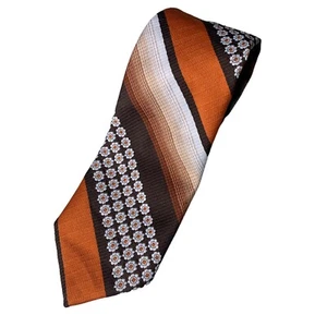 Corbata Vintage Rayas Floral Naranja Marrón Estilo Años 70 Paolo Rossi - Imagen 1 de 5