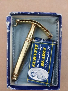 Vintage Gold Plated CURVFIT Womans Ladies Safety Razor Set Blades Box Unused - Picture 1 of 9