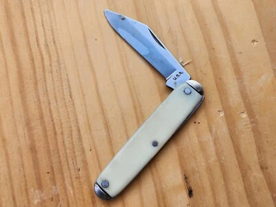 Faca de bolso vintage feita nos EUA cabo branco lâmina única não afiada 3-3/8" - Imagem 1 de 4