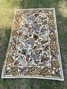 Kashmir Wool Embroidered Botanical Woven Rug/Wall Hanging 36”x56” - Picture 1 of 7