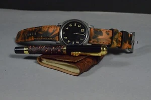 UHRENARMBAND 26 24 22 MM FLORAL BRAUN ECHT LEDER BEDRUCKT HANDMADE BAND MA STRAP - Bild 1 von 12
