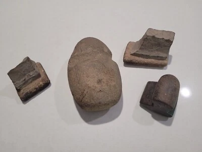 4 Pieces Primitive Native American stone Maul / Mallet and Scraper / Grinders - Image 1 of 4