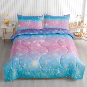 Kids Mermaid Scale Twin/Full Comforter Sets Rainbow Girls Bedding Sets - Clol... - Picture 1 of 7