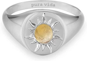 Anello Sigillo Sole Celeste Placcato Argento Pura Vida con Pietra Citrino - Misura 5 - Foto 1 di 1
