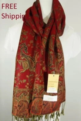 NEW Pashmina Corp Women's Scarf Wrap Shawl Fashion Paisley Red cashmere silk - Image 1 of 4