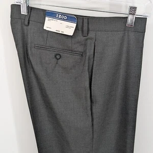 IZOD Herren klassische Passform vorne flach Stretch grau Anzug Anzughose 34x32 - Bild 1 von 5