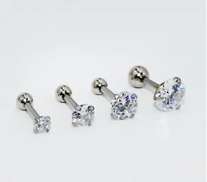 ROUND Steel Crystal Tragus Bar Cartilage Helix Conch Rook Stud Ear Piercing x 1 - Picture 1 of 2