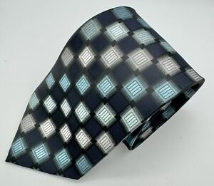 Croft & Barrow Polyester Tie Black Gray Blue Geometric Men Necktie 58 x 3.5
