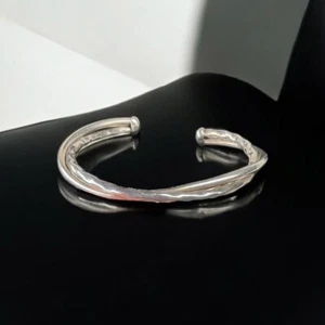 Sterling Silver Hand Hammered & Plain Twisted Cuff Bracelet - Picture 1 of 8