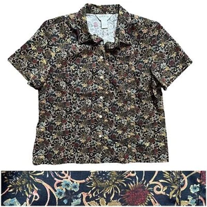 NWOT Orvis 100% Silk Short Sleeve Button Front Shirt Brown Paisley Floral size L - Picture 1 of 7