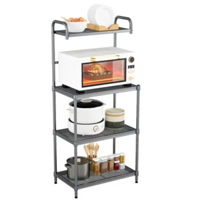 Bakers Rack 4-Tier Microwave Stand Shelves Kitchen Storage Organizer Gray Metal - Picture 1 of 8