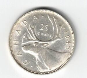 CANADA 1943 25 CENTS QUARTER KING GEORGE VI CANADIAN SILVER COIN 