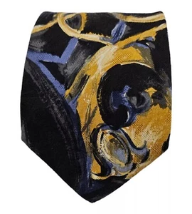 ERMENEGILDO ZEGNA Black/Gold Art Silk Tie ITALY 59"/ 3.7" EC - Picture 1 of 4