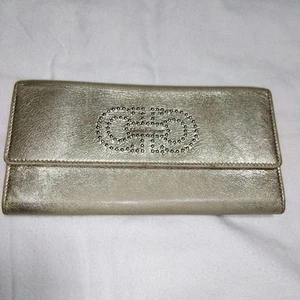 Salvatore Ferragamo Bi-fold Long Wallet Metallic Gold Gancini 7.4 inch - Picture 1 of 15