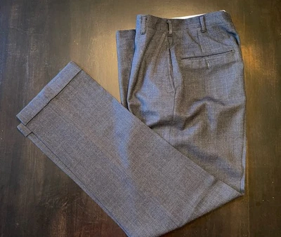 Vintage 1950s 60s Charcoal Wool Drop Loop Cuffed Flat Front Pants 29X30 - Image 1 of 4