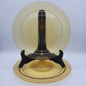 Vintage 2pc Place Setting  Amber Hobnail 10.25” Dinner Plates - Picture 1 of 5