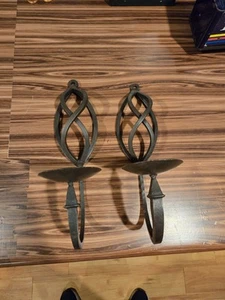 Vintage Heavy Metal Candle Holder Single Arm Wall Mount Sconces - Picture 1 of 12