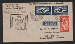 PORTUGAL TO US 1939 FIRST TRANSATLANTIC AIR MAIL FLIGHT HORTA TO FLORIDA - Picture 1 of 2