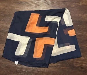 Großer leichter Schal/Tuch/Halstuch marineblau mit orangefarbenen & weißen Akzenten 76” x 32” - Bild 1 von 5