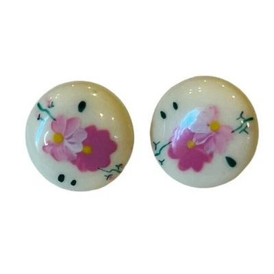 Pendientes Vintage Pintados a Mano Flor de Iris Floral Rosa Blanco Arte Popular Tachuelas Redondas Foto 1 de 4