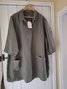 BNWT'S FAB SEASALT ARTIST'S JOURNEY OVERSIZED LINEN SHIRT TUNIC SORREL GREEN 24 - Picture 1 of 9
