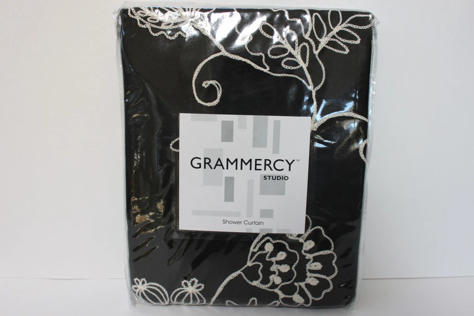 GRAMMERCY FLORAL EMBROIDERED SHOWER CURTAIN - BLACK/WHITE - Image 1 of 1