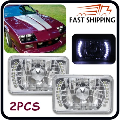 4X6" Inch 5" Inch Crystal Pontiac White LED Sealed Beam Square Headlights 2pcs - Image 1 of 4