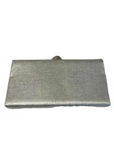 Vintage 60's silver lame rectangle clutch purse silver chain rhinestones wedding - Picture 1 of 9
