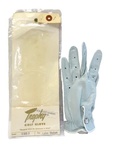 Vtg 60s TROPHY Golf Glove Ladies Sz M for Right-Handed Player Baby Blue Leather - Picture 1 of 12