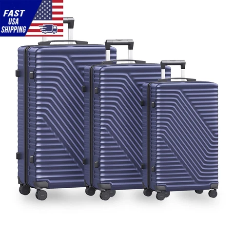 SUGIFT 3 Piece Suitcase Luggage Set with TSA Lock, Dark Blue Cover