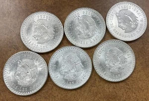 1948 Mexico Silver Cinco 5 Pesos .900 Ley CUAUHTEMOC - BU lot of 6. - Picture 1 of 4