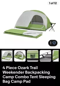 4 Piece Ozark Trail Weekender Backpacking Camp Combo Tent Sleeping Bag Camp Pad - Picture 1 of 3