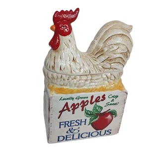 Vtg Rooster Chicken Cookie Jar Youngs Heartfelt Kitchen Creations Apple Crate - Picture 1 of 11