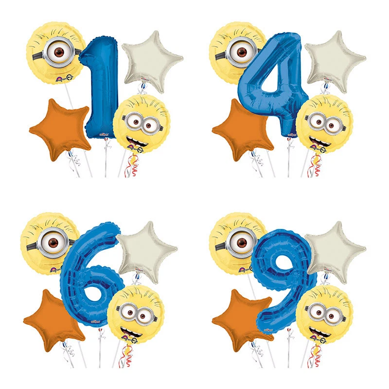 Despicable Me Minions 1-9 Birthday Balloon Bouquet 5 pcs Boys Birthday Party - Image 1 of 1