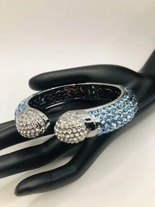 Joan Boyce Kissable Cuff Blue Ombre and Clear Crystal Hinged Bracelet - Picture 1 of 7