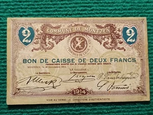 BILLET BELGIQUE D'URGENCE - 2 FRANCS - COMMUNE MONTZEN - 1914 TTB+ - Imagen 1 de 2