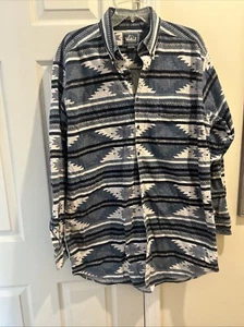 VTG Woolrich Aztec Southwest Button Up Shirt Size XL Made USA Beautiful Blue - Picture 1 of 5