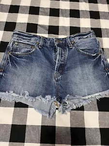 Free People Button Fly Cutoff Denim Short Shorts Size 27 Nice Womens - Picture 1 of 7