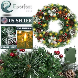 24in Christmas Wreath Pre-Lit Artificial for Front Door Indoor Window Wall Decor - Picture 1 of 10