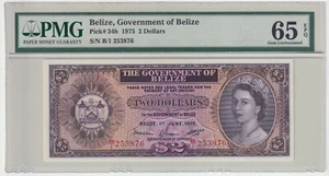 1975 Belize 2 Dollars SCofWPM / Pick # 34b w QEII PMG 65 EPQ Gem Uncirculated - Picture 1 of 2
