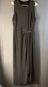 Lauren Ralph Lauren Women's Black Tan Striped Maxi Dress Size 14 Sleeveless READ - Picture 1 of 9