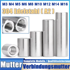 Gewindemuffen M3 - M16 Hülsenmutter Verbindungsmutter Gewindehülse A2 Edelstahl - Bild 1 von 42
