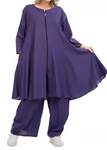 PLUS SIZE PURPLE LINEN BLEND 2 POCKETS COLLARLESS A-LINE JACKET/TUNIC Size 18-22 - Picture 1 of 5